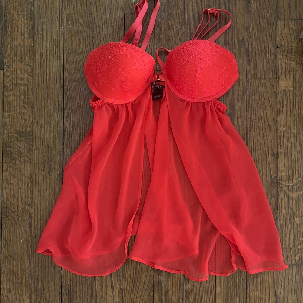 Victoria Secret Red Lace-Trim Babydoll Nightdress - Unbranded